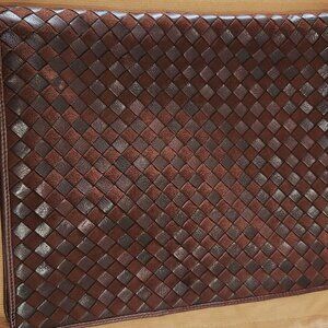 Bottega Veneta Brown Suede and Intrecciato Woven Leather Zippered Clutch Bag